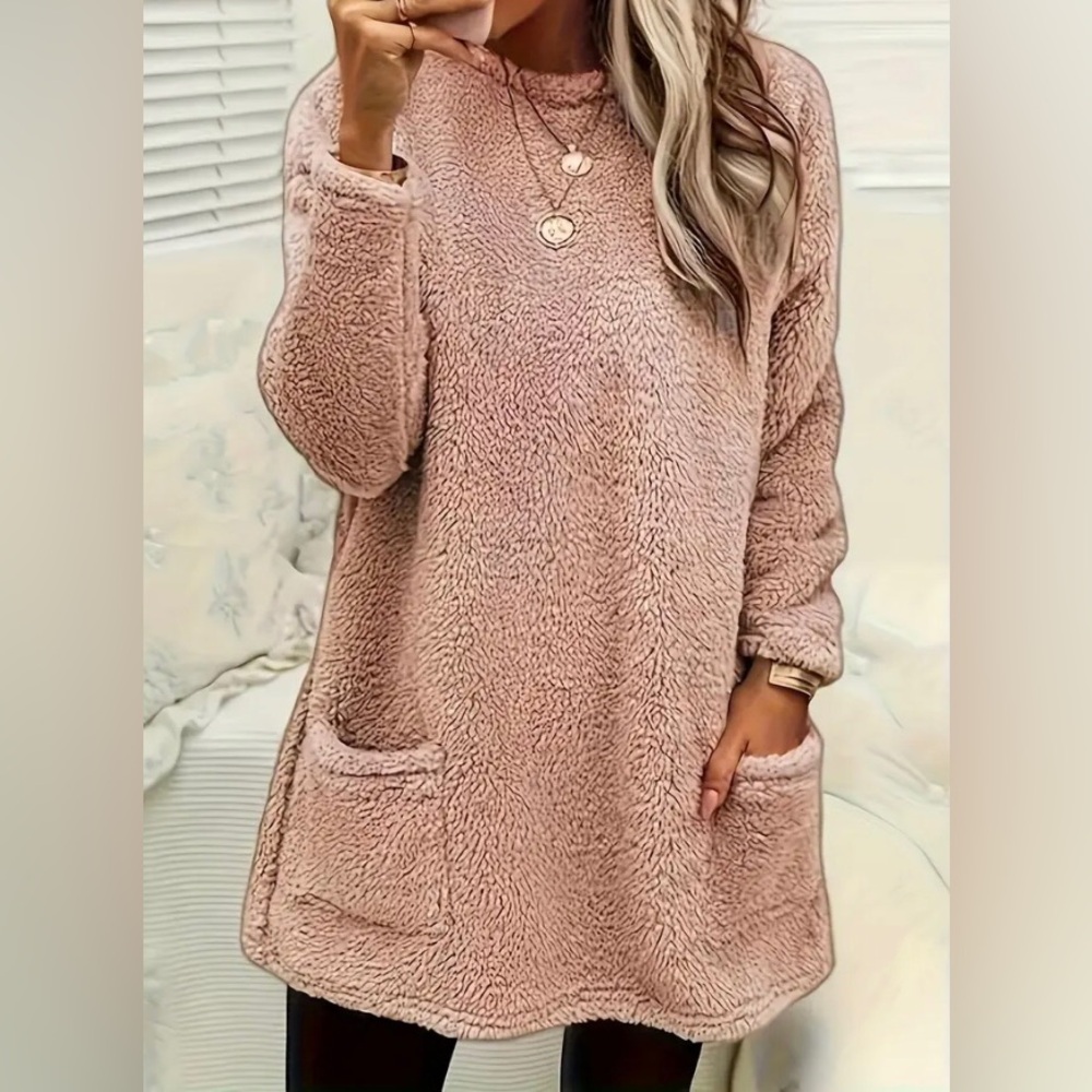 Women winter fleece dress pink size S fleece pink dress